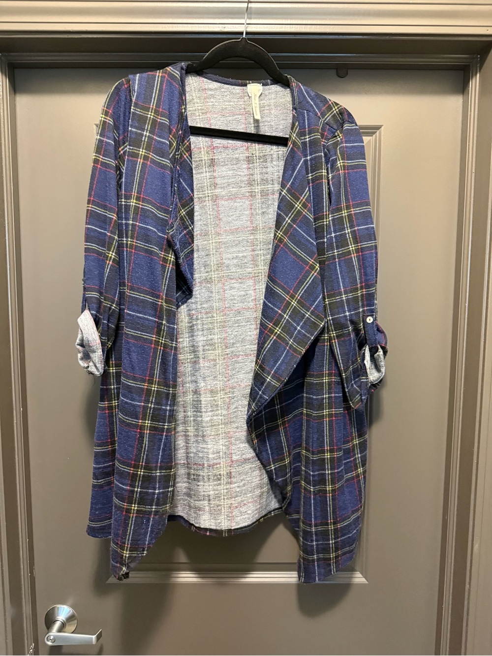 Plaid Open-Front Cardigan - XL